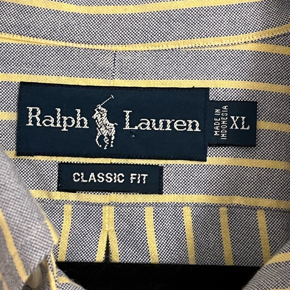 Ralph Lauren  Tan Pony Classic Fit Mens Button Down Size XL Light Blue Yellow￼ - Picture 4 of 6